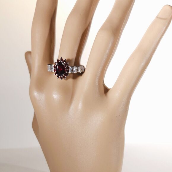 Mozambique Garnet White Zircon Ring SIZE 8 - Picture 9 of 12